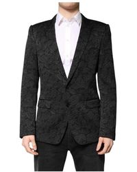 Dolce & Gabbana - Kostuums ,Zwart ,Polyester Stijlvolle Brokaat Blazer Met Slim Fit - Lyst