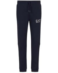 EA7 - Blaue logo-sweatpants 100% baumwollmaterial - Lyst