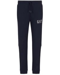 EA7 - Blauwe Logo Sweatpants 100% Katoen Materiaal - Lyst