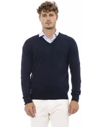 Alpha Studio - Blauer v-ausschnitt pullover luxus-strick - Lyst