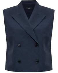 Theory - Jassen ,Blauw ,Leer Vest Met Zakken - Lyst