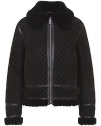 Gucci - Printed Suede Shearling Jacket - Lyst