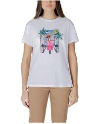 Liu Jo - Camiseta Blanca Estampada Con Cuello Redondo, Mujer, Talla - Lyst