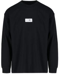 MM6 by Maison Martin Margiela - Magliette nera in cotone con stampa logo - Lyst