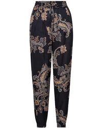 Karmamia - Broeken ,Veelkleurig ,Satijn Zwarte Paisley Satijnen Broek - Lyst
