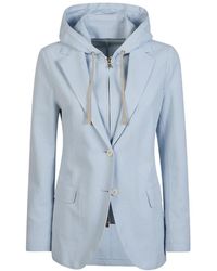 Eleventy - Jassen ,Blauw ,Katoen Hooded Blazer - Lyst