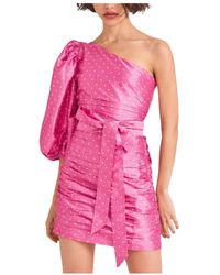 LoveShackFancy - Roze Asymmetrische Jurk Met Pofmouw - Lyst