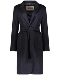 Herno - Jassen ,Blauw ,Leer Elegant Jas Met Trekkoord Taille - Lyst
