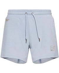 EA7 - Korte Broeken ,Blauw ,Polyester Logo Sweat Shorts - Lyst