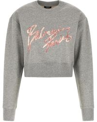 Balmain - Cropped Printed Cotton Sweatshirt - Lyst