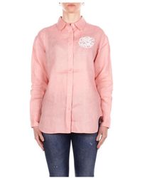 Ralph Lauren - Overhemden ,Roze ,Linnen Logo Button-Down Overhemd Met Logo Op De Voorkant - Lyst