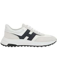 Hogan - Weiße ledersneaker mit wildledereinsätzen - Lyst