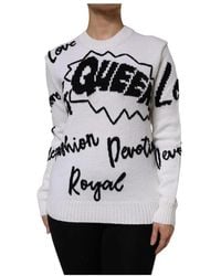 Dolce & Gabbana - Truien & Vesten ,Wit ,Wol Witte Wol Gebreide Crew Neck Sweater - Lyst