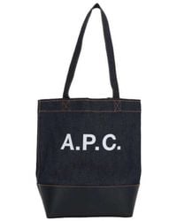 A.P.C. - Tassen ,Blauw ,Denim Blauwe Denim Tote Bag Met Leren Basis - Lyst