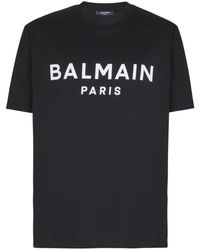 Balmain - Tops ,Zwart ,Katoen T-Shirt Met Paris-Print - Lyst