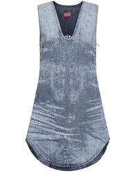 DIESEL - Tops ,Blauw ,Denim Denim V-Hals Jurk Met Metalen Logo - Lyst
