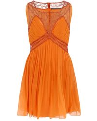 Alberta Ferretti - Kleedjes ,Oranje ,Chiffon Short Pleated Dress - Lyst