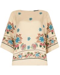 Weekend by Maxmara - Overhemden ,Veelkleurig ,Leer Zijden Blouse Met Bloemenprint - Lyst