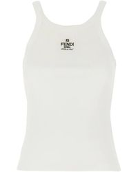 Fendi - Tops ,Wit ,Katoen Ribgebreide Tanktop - Lyst