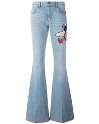 Gucci Fly Geborduurde Uitlopende Jeans - Blauw