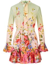 Roberto Cavalli - Kleedjes ,Veelkleurig ,Katoen Mini Jurk Met Miami Print - Lyst
