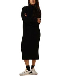 SELECTED - Schwarzes strick-midi-kleid mit hohem ausschnitt,beige strickkleid hoher kragen - Lyst