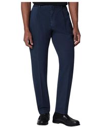 Santaniello - Broeken ,Blauw ,Katoen Pantalon Met Platte Voorkant En Plooien - Lyst