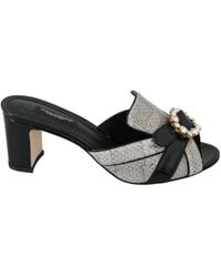 Dolce & Gabbana - Black Gray Exotic Leather Crystals Sandals Shoes - Lyst