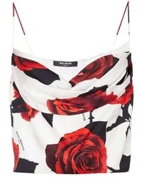 Balmain - Top stile lingerie con stampa rose rosse - Lyst