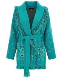 Alanui - Truien & Vesten ,Blauw ,Linnen Bandana Jacquard Cardigan - Lyst