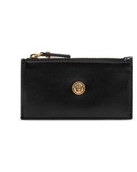 Versace - Accessoires ,Zwart ,Leer Emblème Leren Kaarthouder Met Rits - Lyst