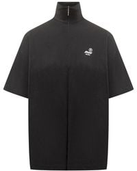 MSGM - Tops ,Zwart ,Katoen Jersey T-Shirt Met Hoge Hals En Rits - Lyst