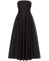 Alberta Ferretti - Kleedjes ,Zwart ,Wol Bustier Midi-Jurk Van Wol En Zijde - Lyst