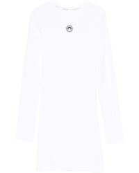 Marine Serre - Witte Lange Mouw Ronde Hals Jurk - Lyst
