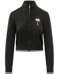 Palm Angels - Truien & Vesten ,Zwart ,Cropped Trui Met Hoge Hals - Lyst