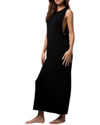Beliza - Fließendes schwarzes langes kleid mit perlenarmlöchern - Lyst