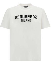 DSquared² - Tops ,Wit ,Katoen Klassiek Katoenen T-Shirt Met Ronde Hals - Lyst