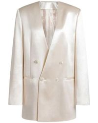 Alberta Ferretti - Double-Breasted Satijnen Jas - Lyst