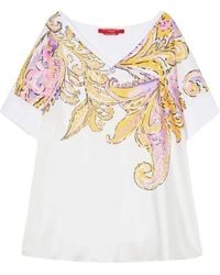 Marina Rinaldi - Oversized V-Ausschnitt T-Shirt Mit Muster - Lyst