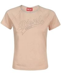 DIESEL - Tops ,Roze ,Katoen Logo Detail Katoenen T-Shirt - Lyst