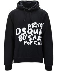 DSquared² - Hoodies & Sweatvesten ,Zwart ,Katoen Hoodie Van Katoen Met Trekkoord - Lyst