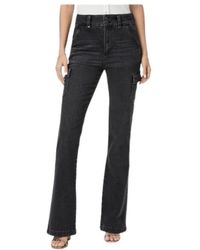 PAIGE - Jeans ,Zwart ,Katoen Zwarte Cargo Broek Met Zakken En Dubbele Knopen - Lyst
