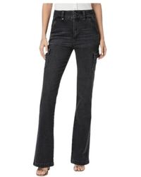 PAIGE - Jeans ,Zwart ,Katoen Zwarte Cargo Broek Met Zakken En Dubbele Knopen - Lyst