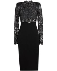 Roberto Cavalli - Wollkleid mit spitzenpanel und gürtel - Lyst
