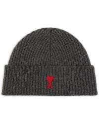 Ami Paris - Accessoires ,Grijs ,Wol De Coeur Beanie - Lyst