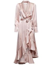 Zimmermann - Kleedjes ,Roze ,Zijden Jurk Met Bloemmotief En Hoge Taille - Lyst