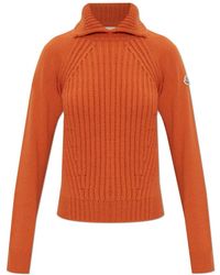 Moncler - Truien & Vesten ,Oranje ,Wol Trui Met Kraag - Lyst