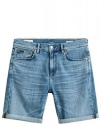GANT - Korte Broeken ,Blauw ,Denim Regular Fit Denim Shorts - Lyst