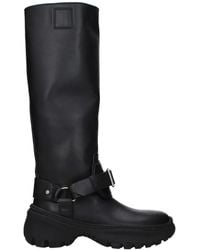 Burberry - Schwarze Lederstiefel Vintage-Effekt - Lyst