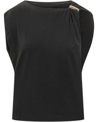 Pinko - Overhemden ,Zwart ,Top Zonder Mouwen Met Gedrapeerde Schouder - Lyst